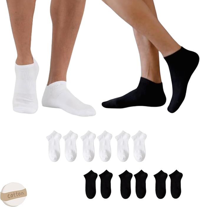 Calcetines tobilleros blancos y negros, seis pares cada uno, para dos personas. Etiqueta de 