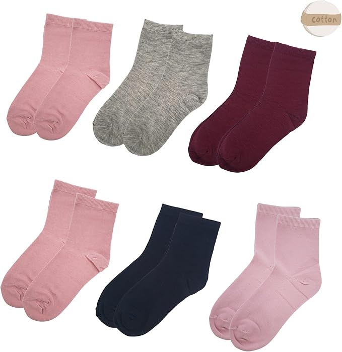 Seis pares de calcetines tobilleros en varios colores sólidos: rosa, gris, granate, azul marino y rosa claro.
