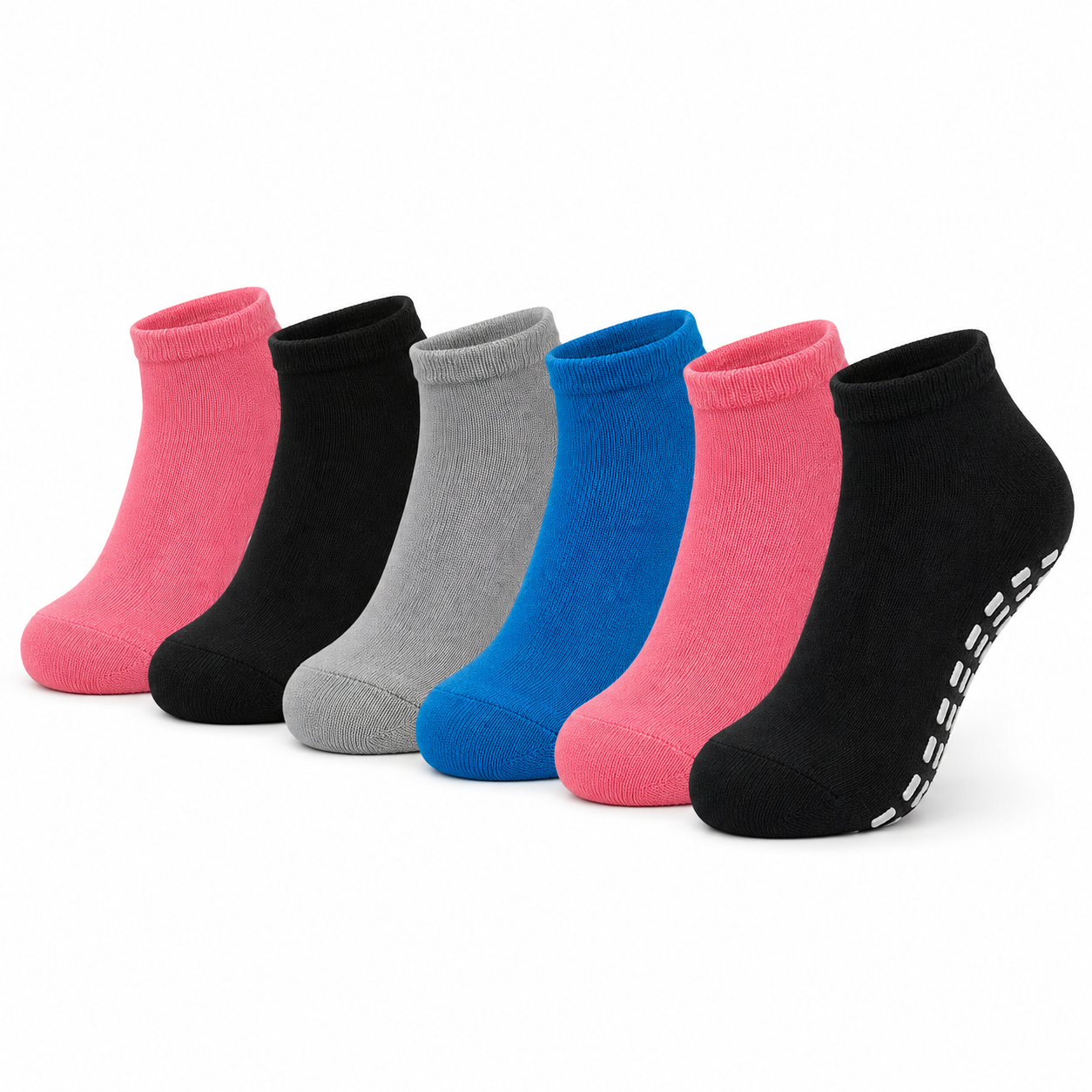 Pack 6 Calcetines Antideslizantes Niño y Niña–95% Algodón con Silicona – Cómodos, Suaves y Seguros Unisex, Tallas para Bebés y Niños Pequeños (FR/ES, Regular, Rosa/gris/negro 