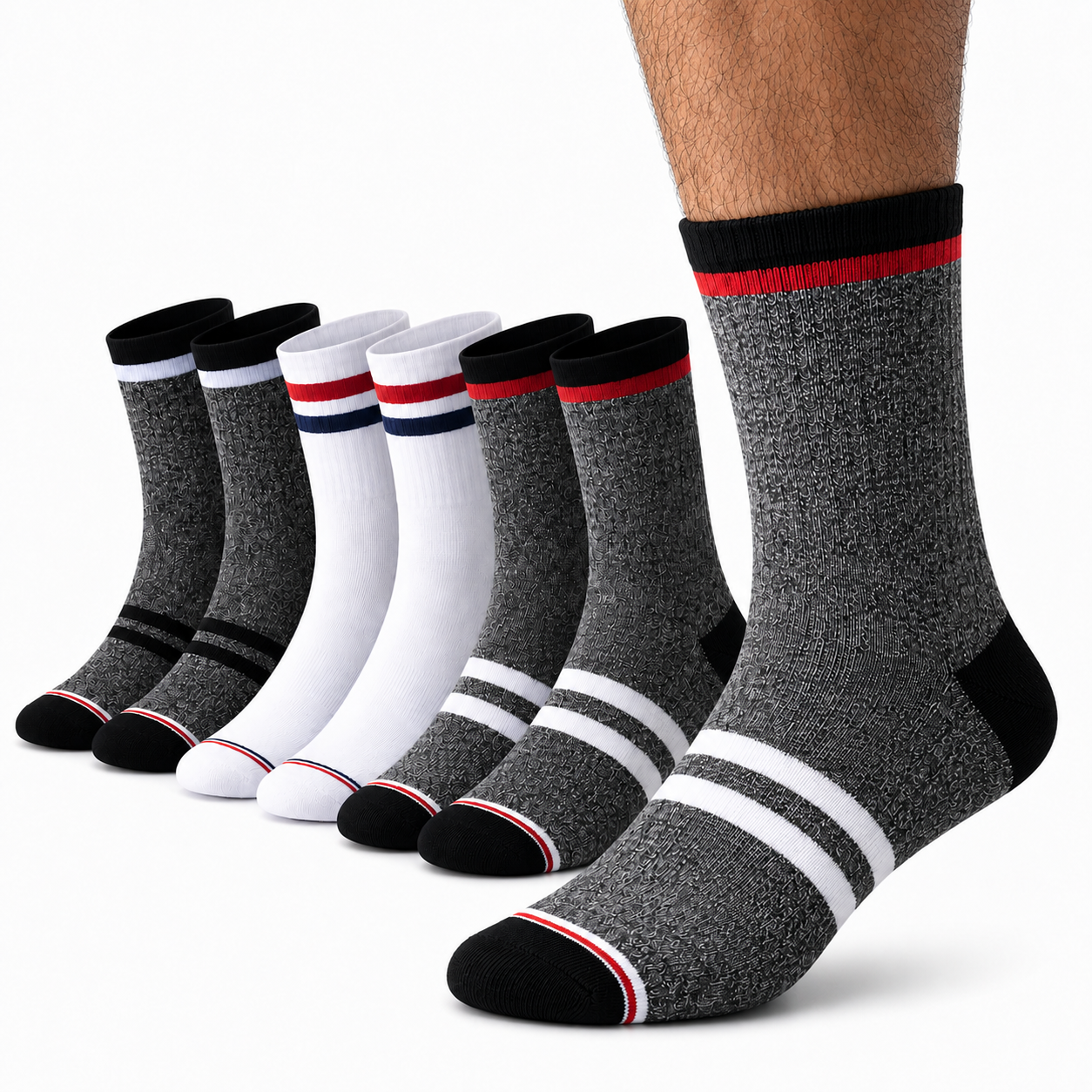 Calcetines Hombre Algodón Pack 6 – Semi Altos Deportivos y Casual, Transpirables y Cómodos, Talla 40-46, 95% Algodón 5% Elastano