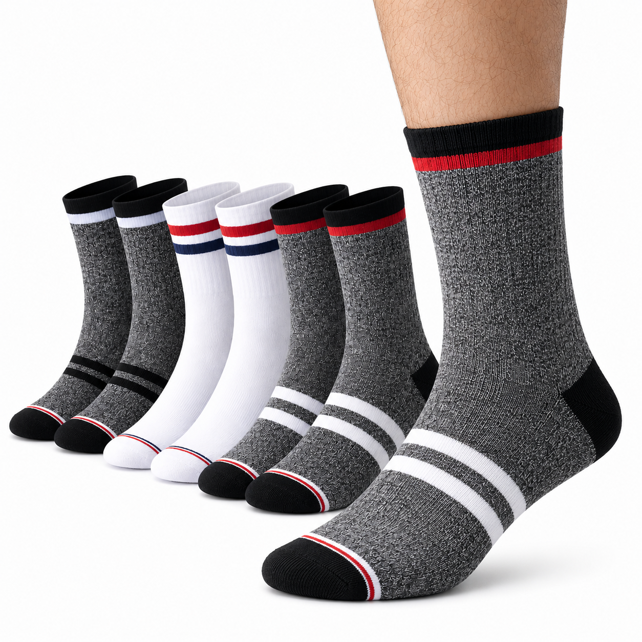 Calcetines Hombre Algodón Pack 6 – Semi Altos Deportivos y Casual, Transpirables y Cómodos, Talla 40-46, 95% Algodón 5% Elastano