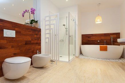 Salle de bains moderne avec baignoire et douche à l'italienne