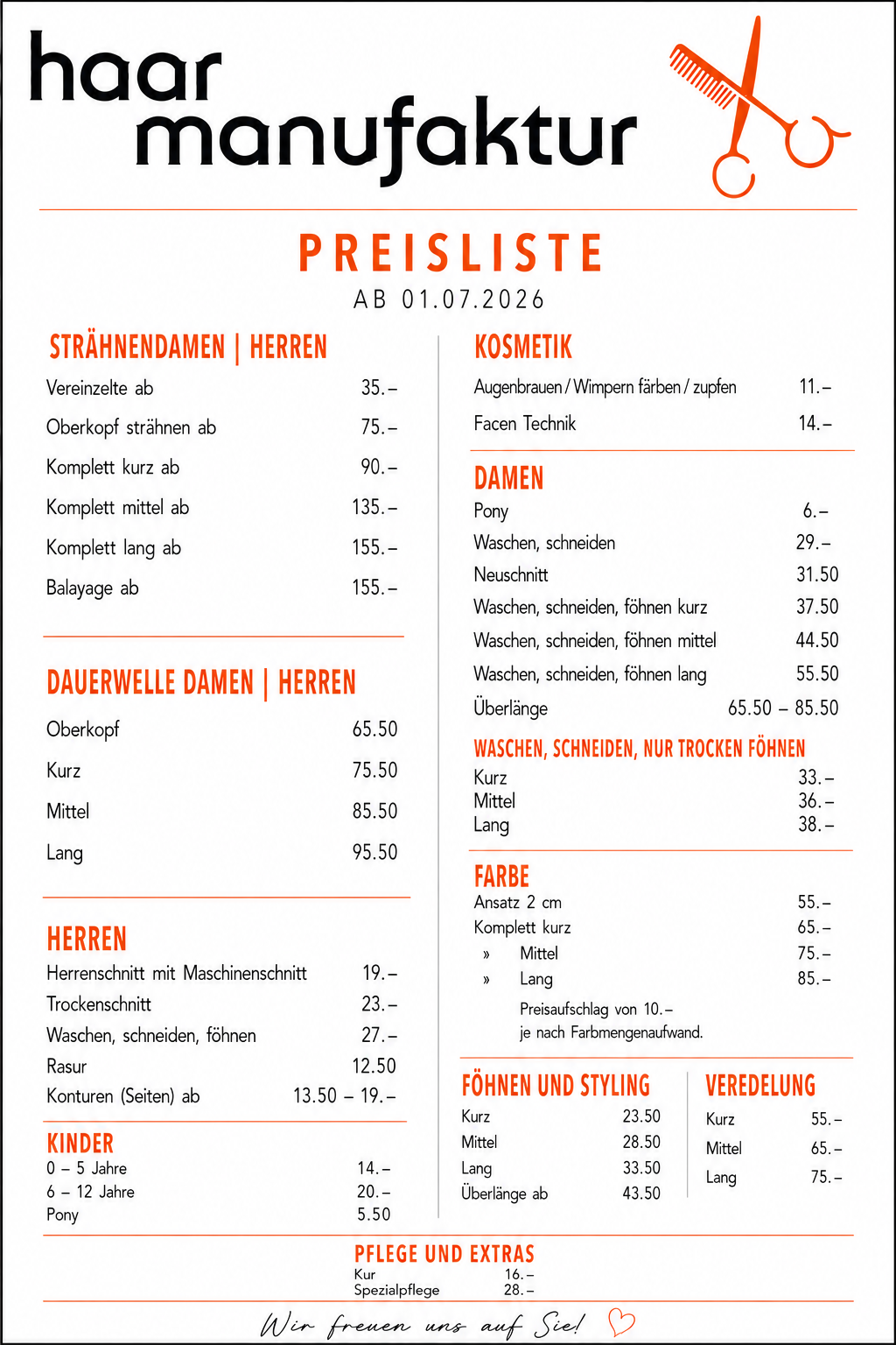Preisliste Haarmanufaktur