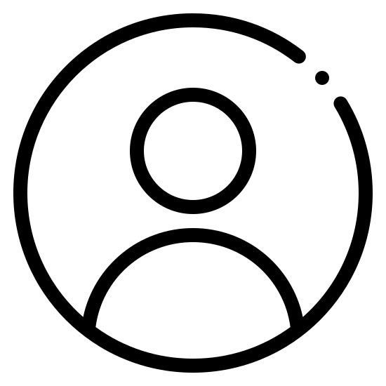Ein schwarzweißes Symbol einer Person in einem Kreis.