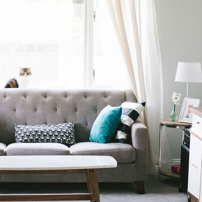 Ein Wohnzimmer mit einer Couch und einem Couchtisch