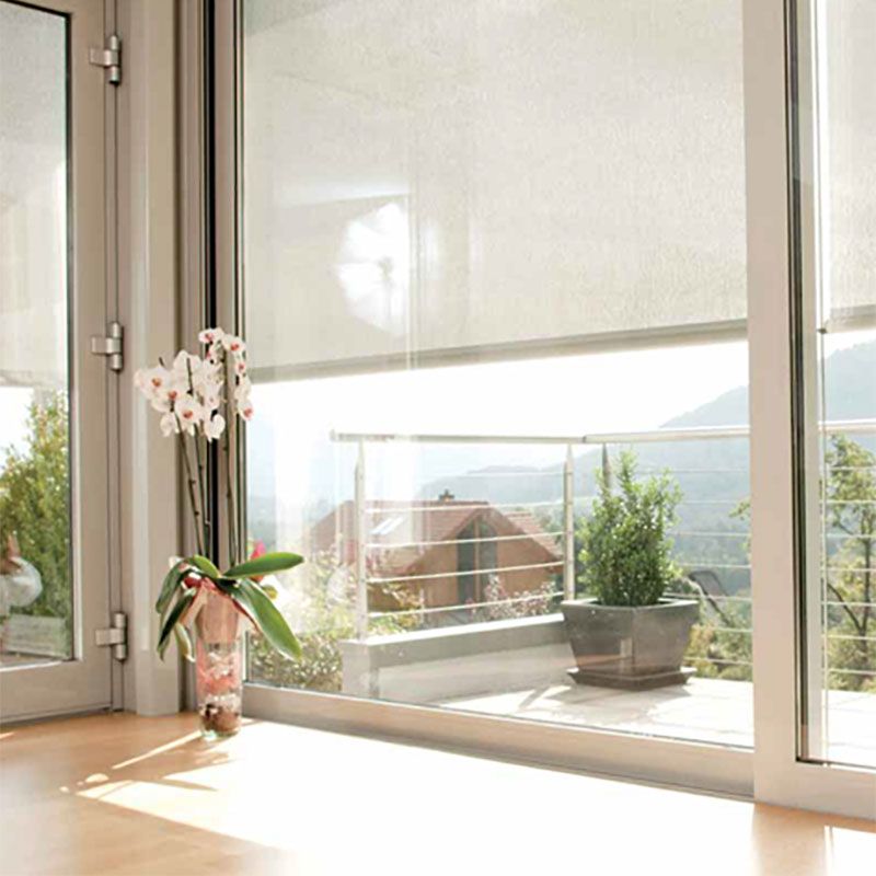 Ein Fenster mit einer Vase mit Blumen davor