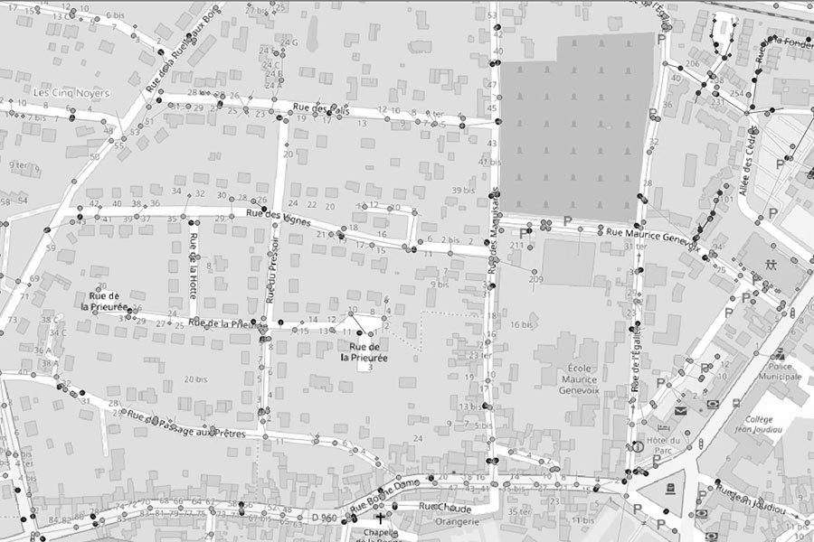 Carte au format numérique avec la vue des maisons et routes