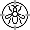 Un icono en blanco y negro de un error en un objetivo.