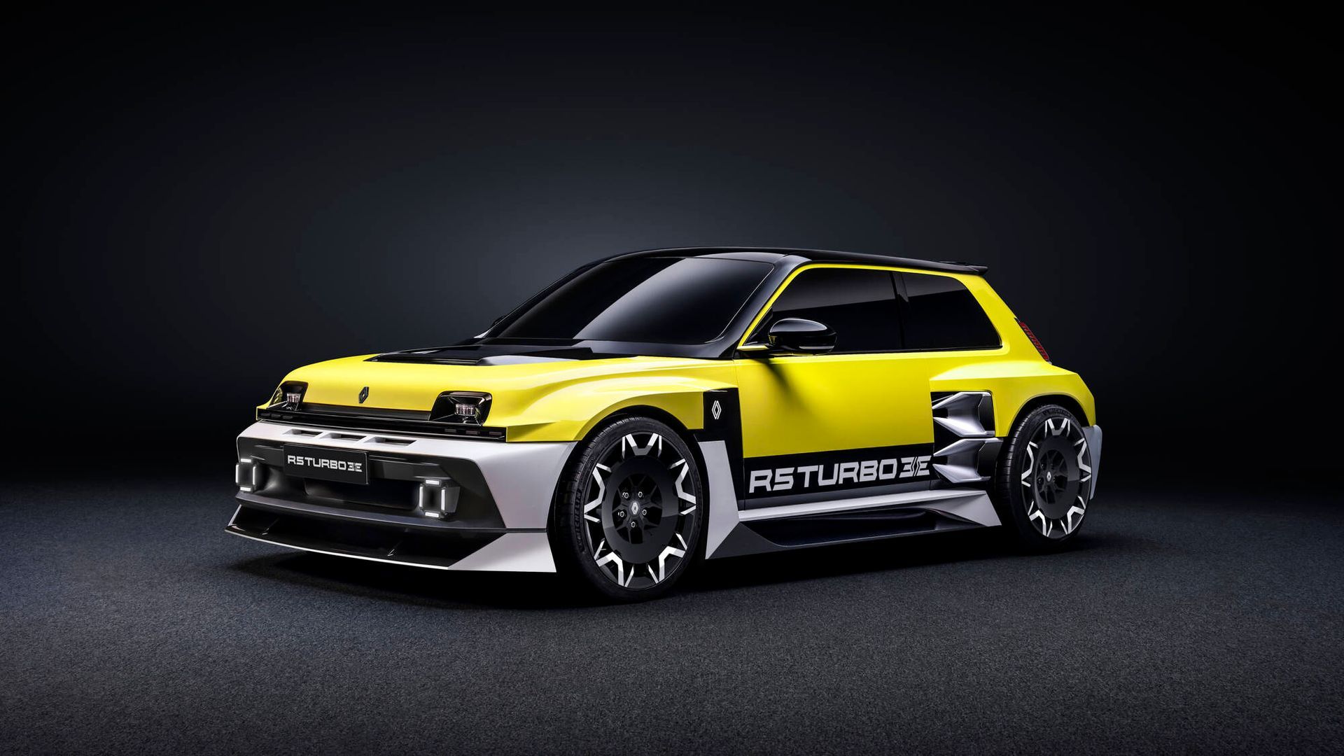 Une voiture de sport jaune et noire.