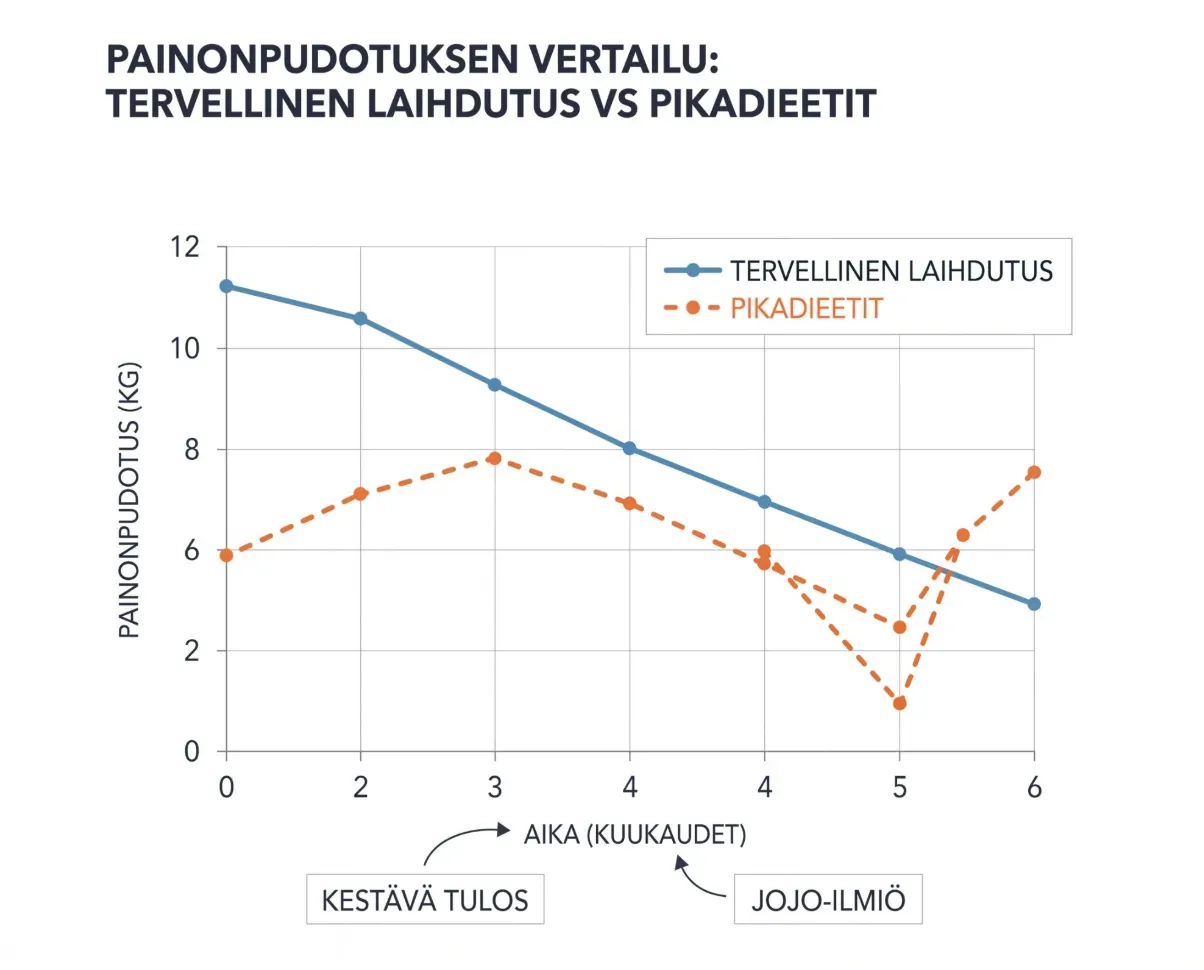 Viivakaavio, jossa vertaillaan vihreän ja oranssin sykkeen välillä harjoituksen ja palautumisen aikana, suomenkielisillä tiedoilla.