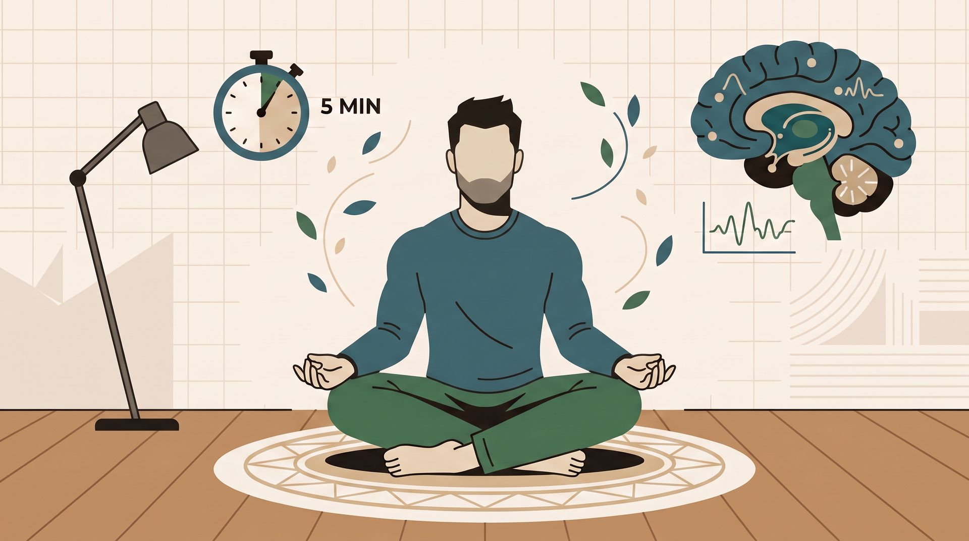 Mies meditoi lattialla istuma-asennossa.