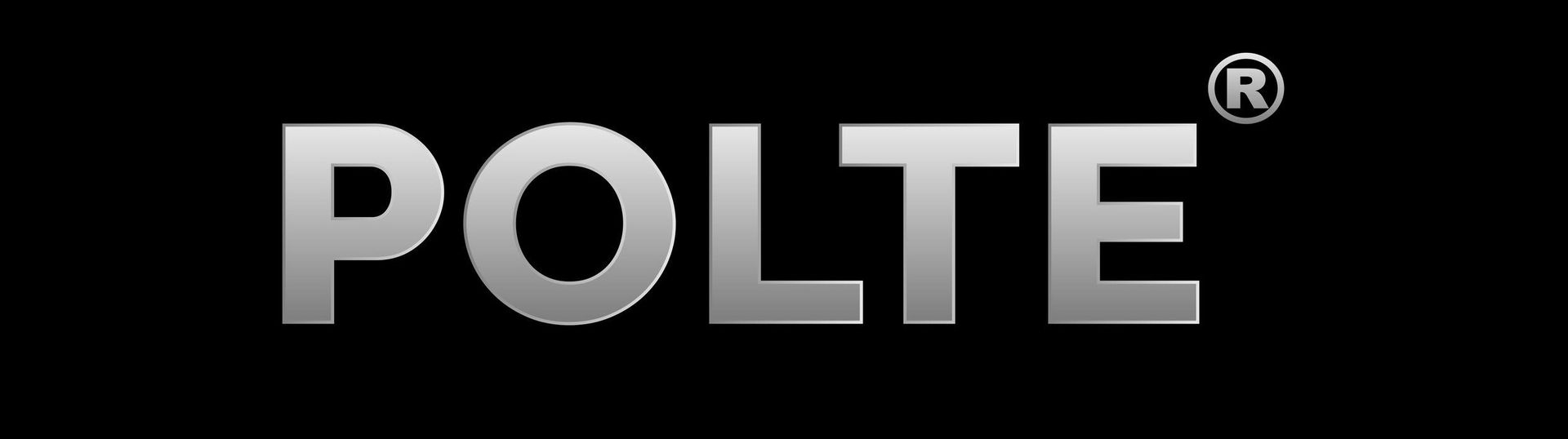 POLTE-logo metallinhopeana mustalla taustalla