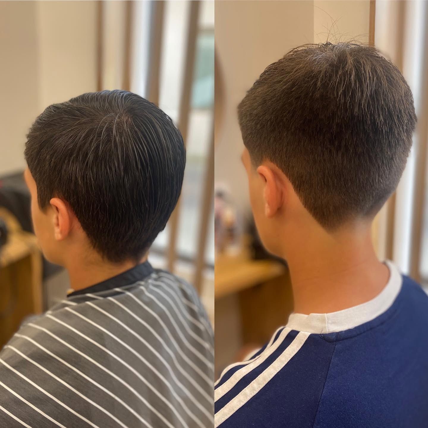 Avant/ après d'une coupe sur un garçon aux cheveux court