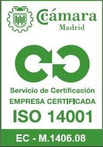 Un cartel verde que dice Camara Madrid ISO 14001