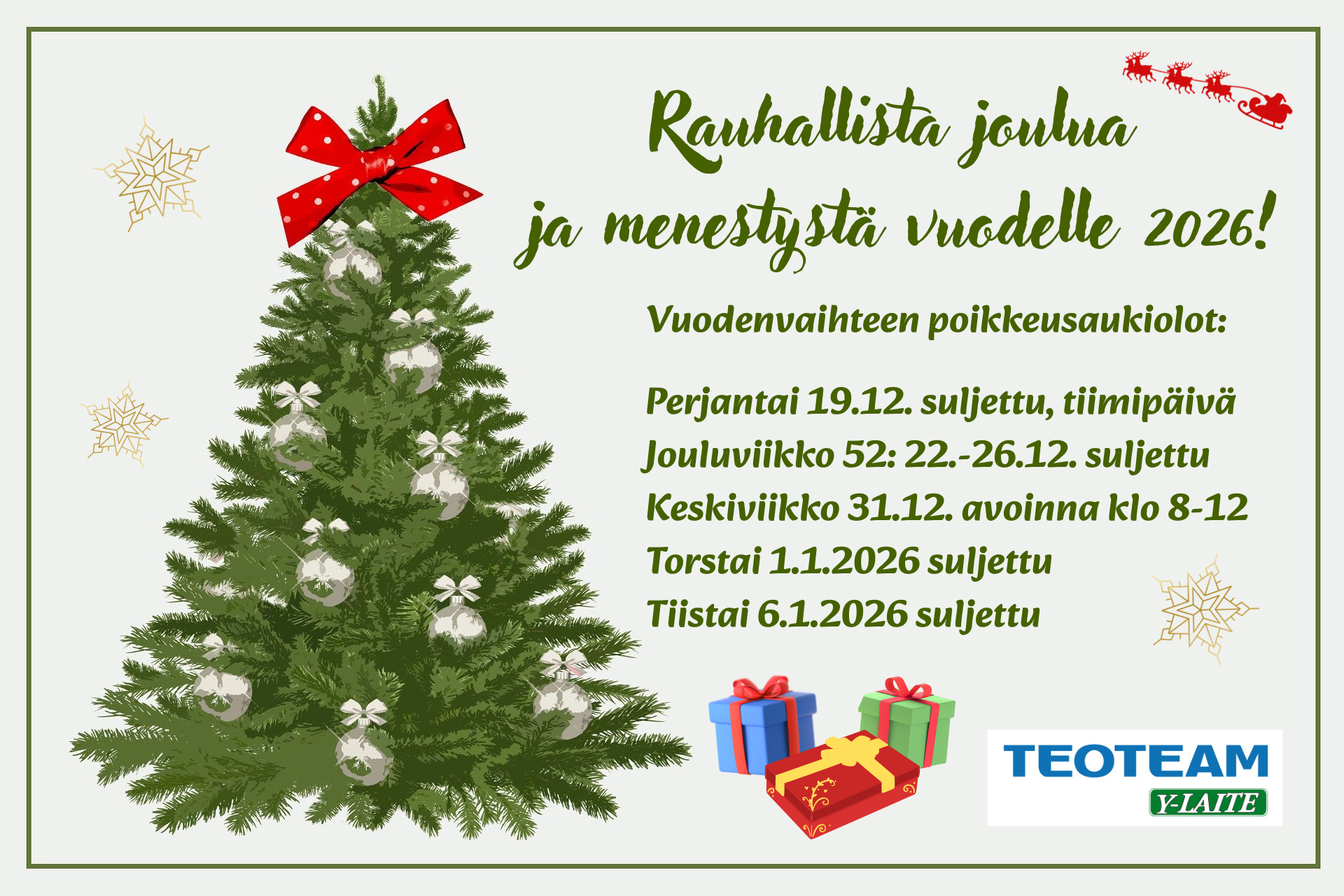 Teoteam toivottaa rauhallista joulua ja menestystä vuodelle 2026