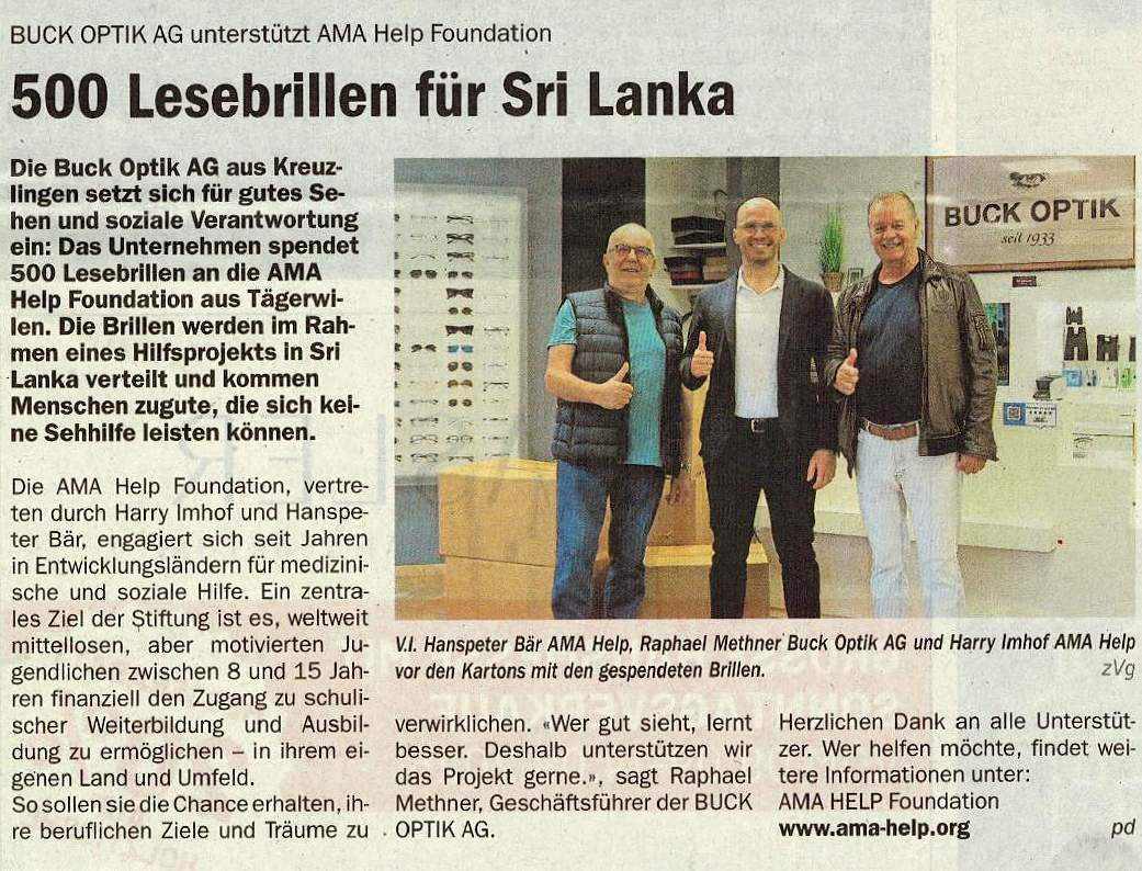 Three men posing in front of a storefront. Text reads 