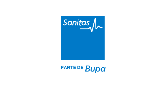 Logotipo de Sanitas sobre fondo blanco con icono azul y texto “PARTE de Bupa” debajo.