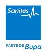 Logotipo de Sanitas en blanco sobre azul con “Parte de Bupa” debajo.