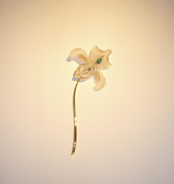 Broche orchidée cristal et or
