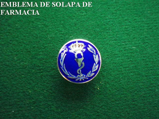 Emblema de solapa de farmacia is displayed on a green background