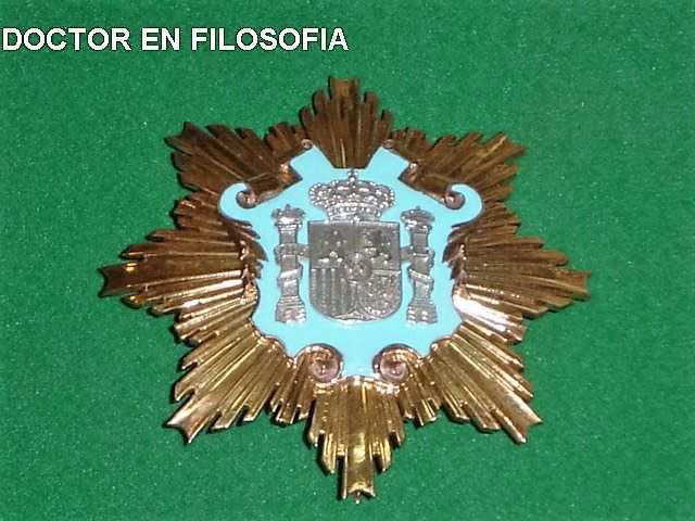 Una insignia de doctor en filosofía sobre un fondo verde
