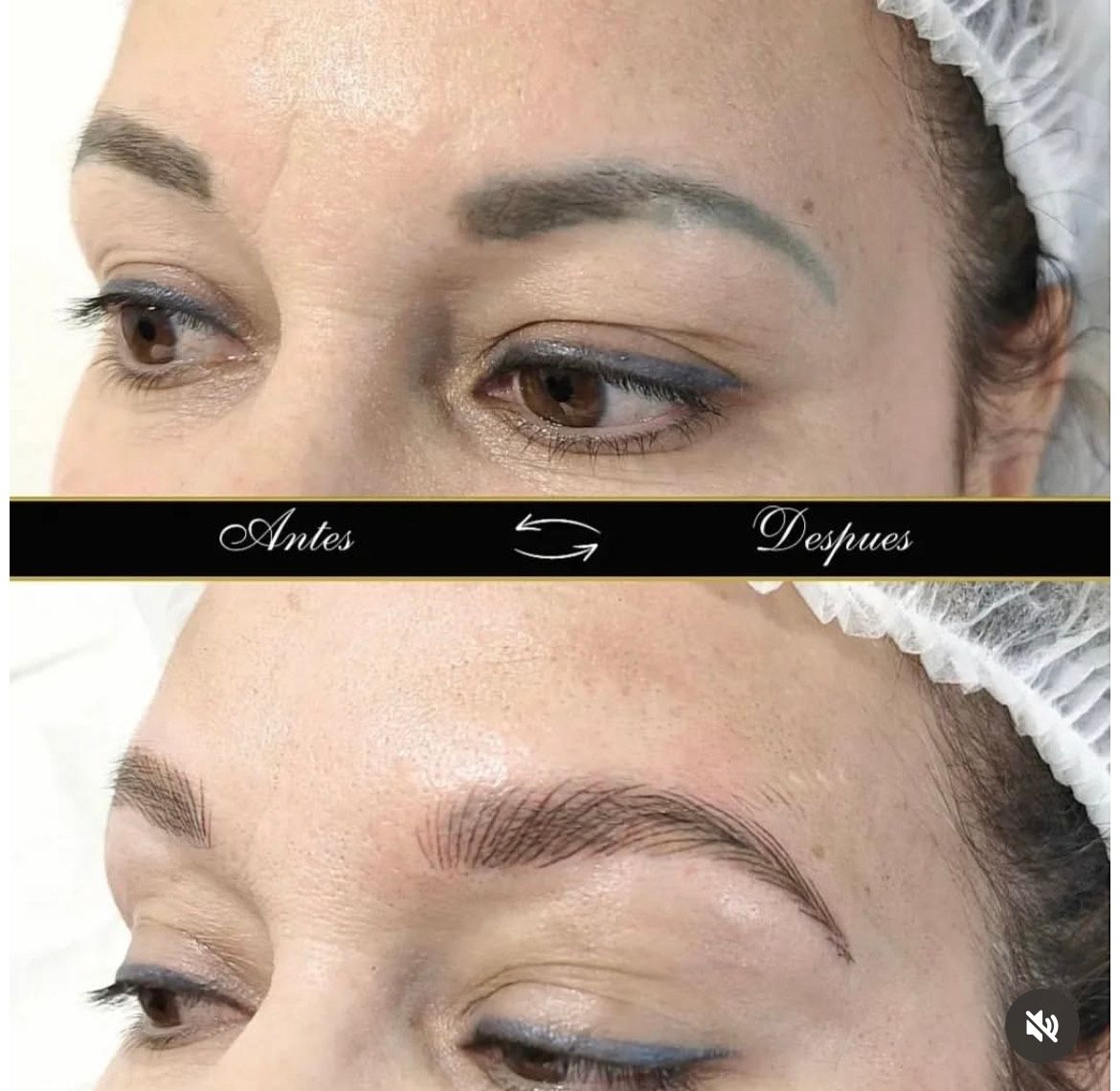 Una fotografía de antes y después de las cejas de una mujer.