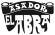 Logotipo en blanco y negro de “Asador El Abra” con texto estilizado en negrita e icono de parrilla.