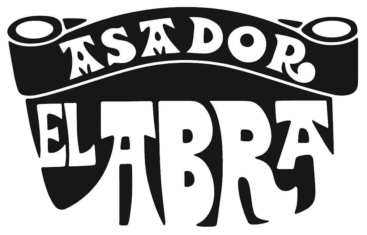 Logotipo en blanco y negro de &ldquo;Asador El Abra&rdquo; con texto estilizado en negrita e icono de parrilla.