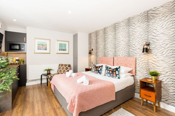 Cosy and compact studio with a small kitchenette and en-suite shower room