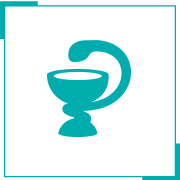Un icono azul de una taza con un gancho sobre un fondo blanco.