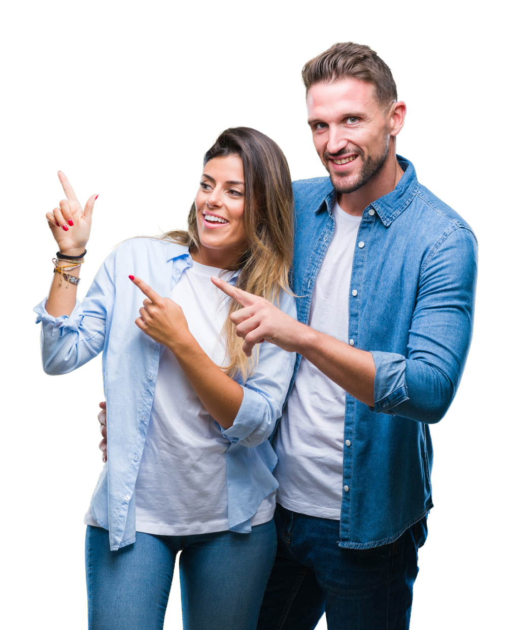 Homme et femme qui pointent vers la gauche