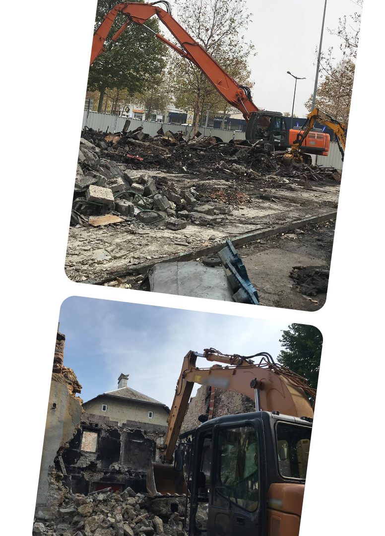 Deux photos en biais de site de démolition