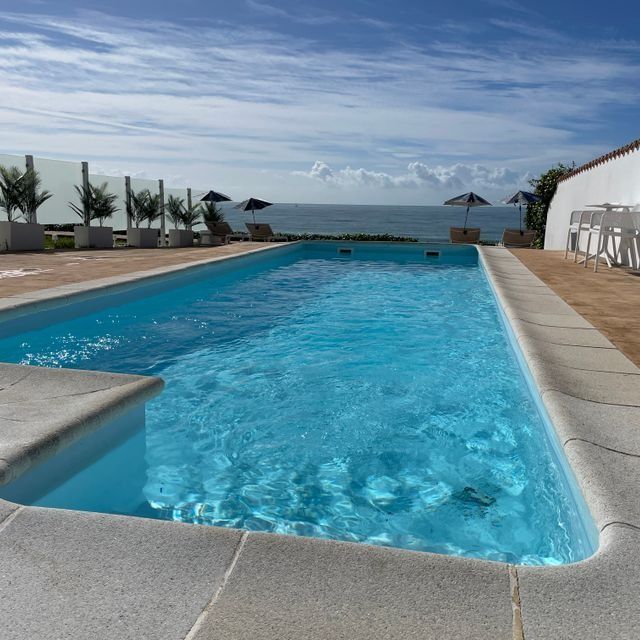 Una gran piscina con el océano al fondo