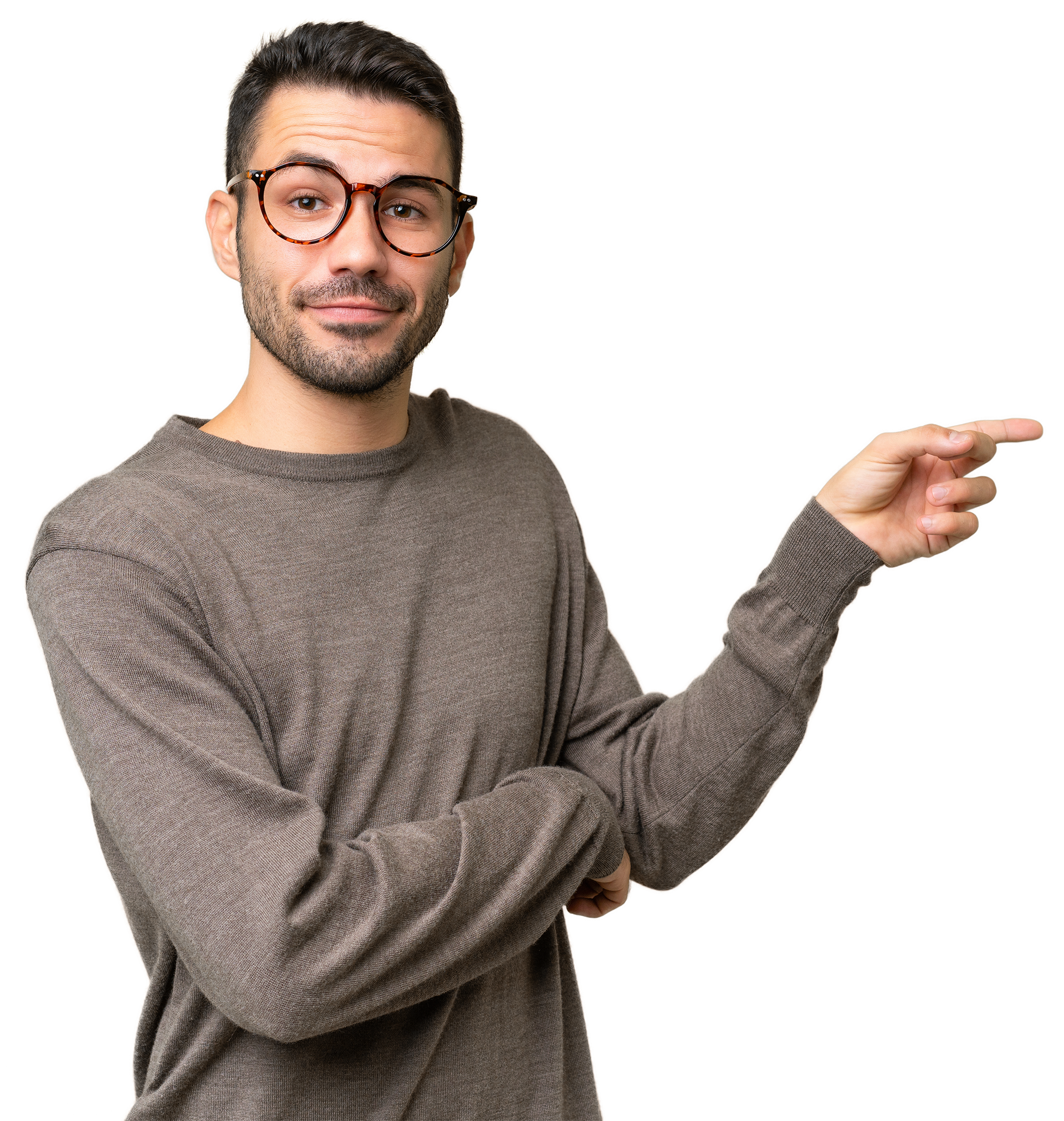 Homme montrant du doigt vers la droite