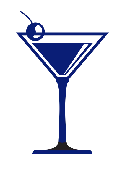 Una copa de martini azul con una cereza encima
