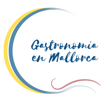 Un logotipo para gastronomía en Mallorca con un círculo amarillo y azul.