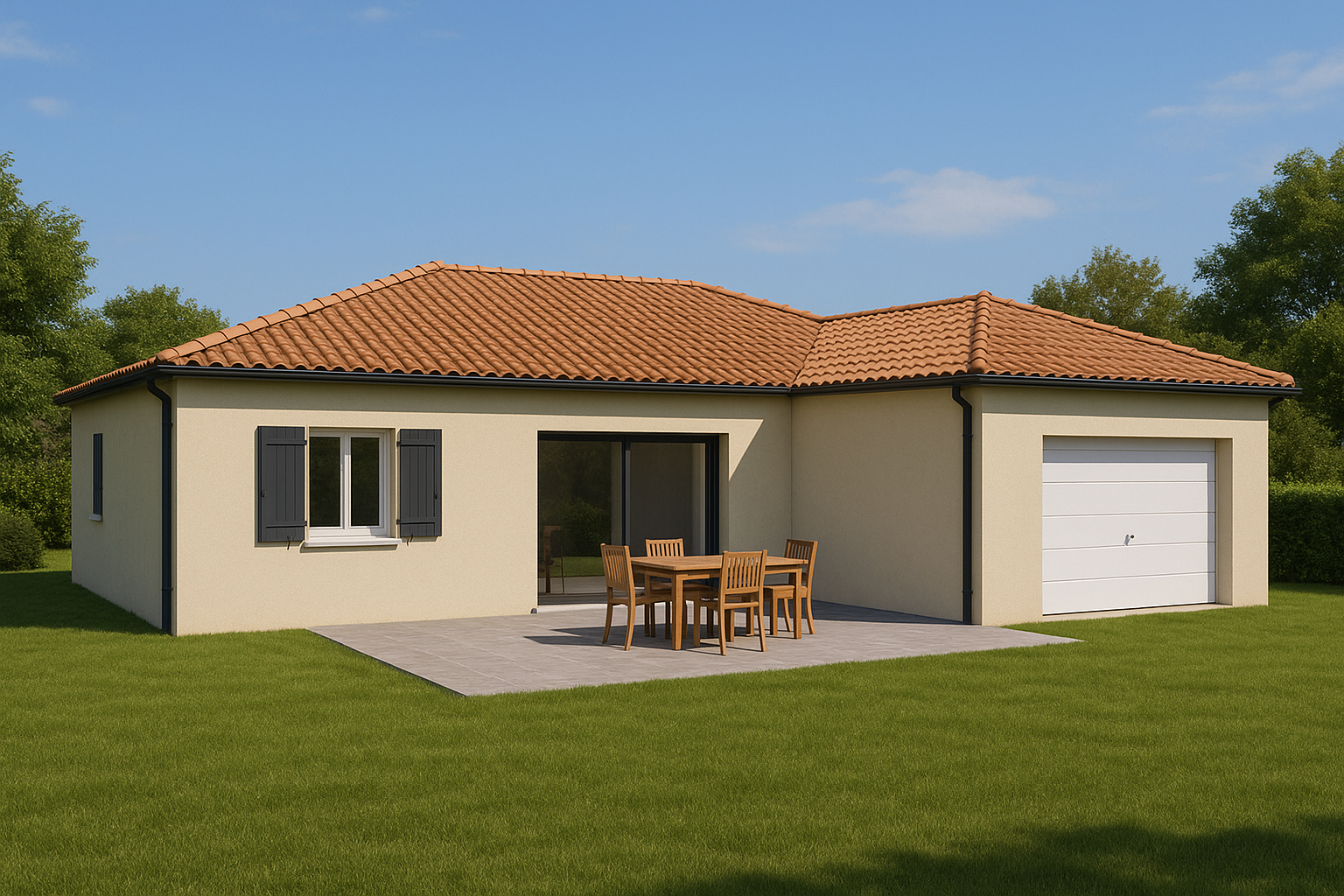 Une personne dessine sur des plans à un bureau équipé d'un ordinateur portable, d'un casque de chantier et d'un talkie-walkie.