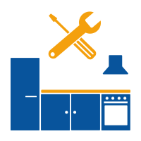 Icon, eine aufgebaute Küche mit Werkzeugen