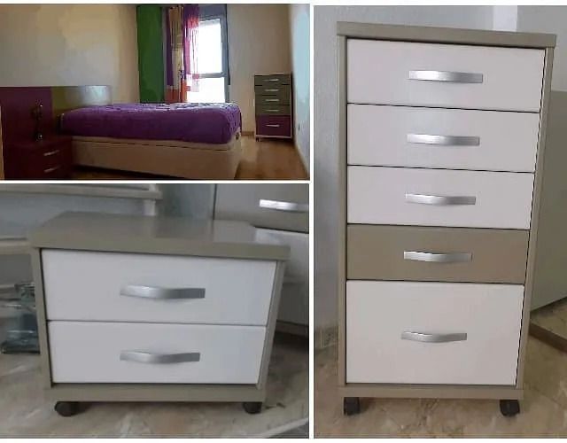 Un dormitorio con una cama y una cómoda con cajones.