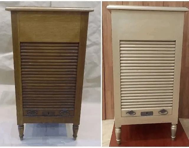 Una foto del antes y el después de una tabla de lavar de madera.