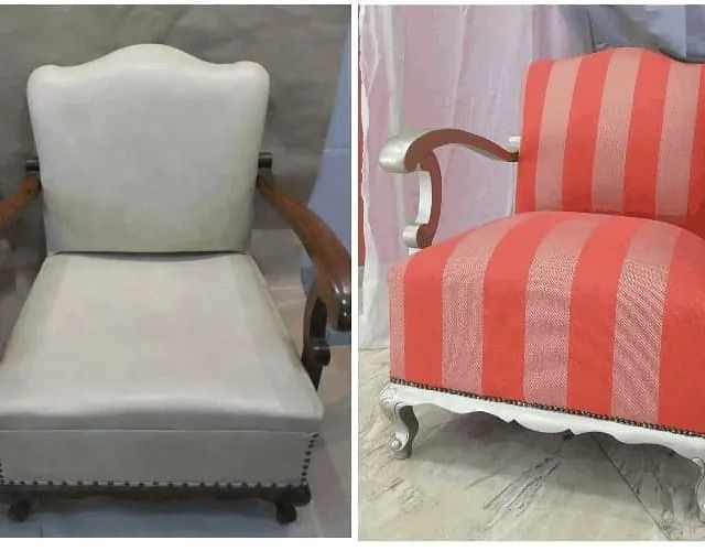 Una foto de antes y después de una silla.