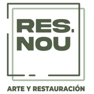 Logo for "RES. NOU Arte y Restauración" in dark green letters, inside a square frame. Below, "ARTE Y RESTAURACIÓN" in smaller text.