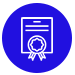 Un icono de un certificado con una cinta en un círculo azul.