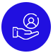 Un icono de una mano que sostiene una dirección de correo electrónico en un círculo azul.