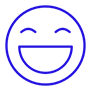 Un dibujo de línea azul de una cara sonriente con los ojos cerrados.
