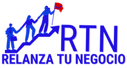 A blue logo for rtn relanza tu negocio