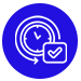 Un círculo azul con un reloj y una marca de verificación dentro de él.