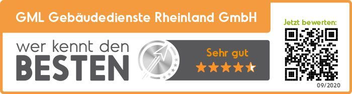 A logo for gml gebäudedienste rheinland gmbh with a qr code
