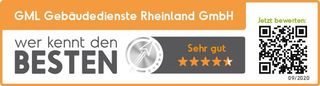 A logo for gml gebäudedienste rheinland gmbh with a qr code
