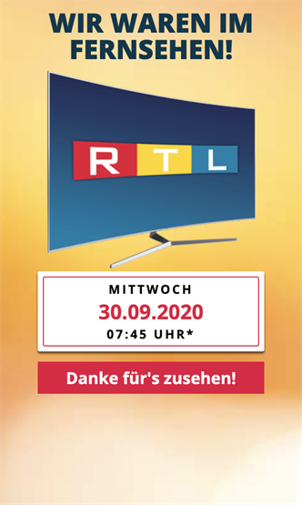 Eine Werbung für RTL zeigt einen Fernseher auf gelbem Hintergrund